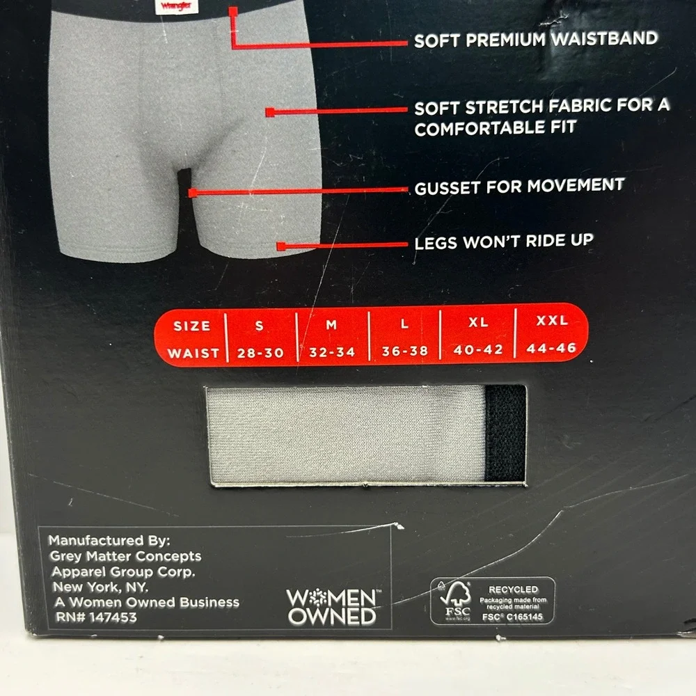 Wrangler Mens Active‎ Stretch Boxer Briefs 3 Pack Black Red Grey Size Medium New